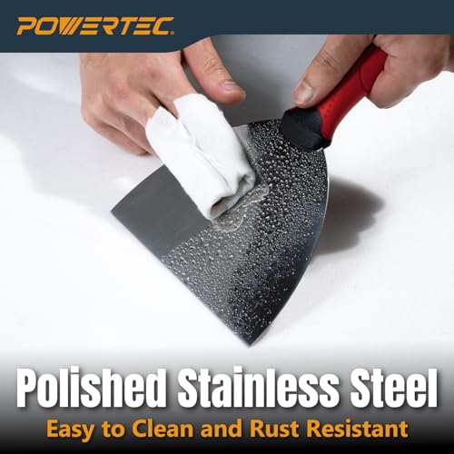 Image of POWERTEC 6-Inch Stainless Steel Drywall Joint Knife - Flexible Blade, Soft Grip, for Patching, Taping, Scraping (72173)