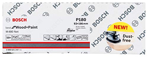 Bosch Professional Set of 50 Sanding Sheets M480 Best for Wood and Paint (Wood and Paint, 93 x 186 mm, grit G180, Accessories for Orbital Sanders)