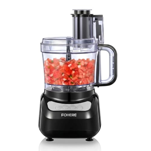 FOHERE Robot Cuisine 2 L avec 3 Vitesses, 2-en-1 Hachoir à Viande & Coupe-Légumes Électrique, Lames en Acier Inoxydable, pour Hacher, Couper en Dés,...