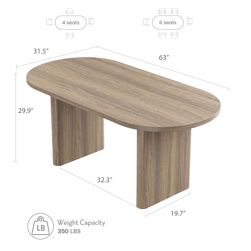 Image of GarveeHome Oval Dining Table for 6-8 People, Long Large Kitchen Table with Thick Sturdy Wooden Base, Farmhouse Dining Room Table for for Kitchen, Living Room, Office (63 inch Long,Rustic Pear)