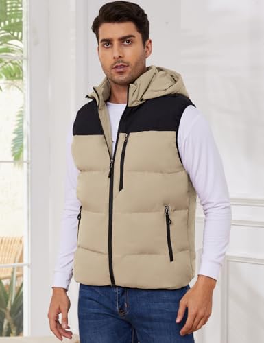 Image of Gihuo Mens Winter Puffer Vest Hooded Sleeveless Quilted Jacket Zip Up Padded Coats