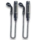 TJR Tackle 2 x Carbon Mag Pro Bite Indicatori Bobine con Clip Magnetica, Catena Corta 14 cm, Gamba di Cane in Metallo