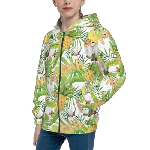 Gnome and Pineapple Kids Pullover Hoodies Boys Zip Up Sweatshirts Girls Athletic Clothes with Pocket
