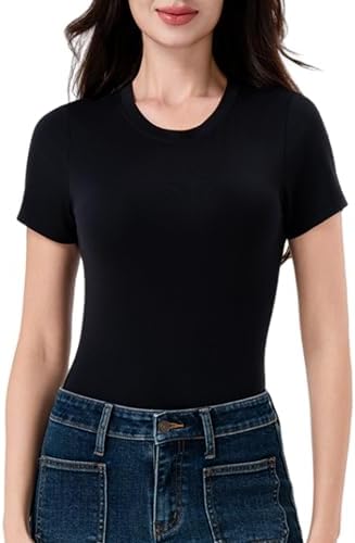 DAVID ARCHY Women's Short Sleeve Bodysuit Crew Neck & V Neck Modal Soft Comfortable Fit Sexy Top