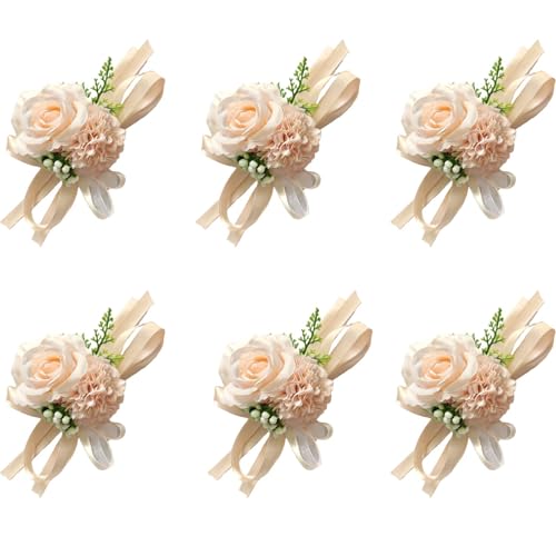 Set di corsage da polso e boutonniere, Bouquet da Sposa con Fiori Finti, per Sposa, Sposo, Sposa, Damigella D'onore, Donne, Cerimonia di Ritorno a Casa, Anniversario Rosa Chiaro Confezione da 6