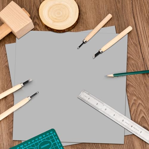 Image of Yeaqee 1 Pcs Linoleum Block Rubber Carving Block Soft Linocut Blocks Large Linoleum Sheet Unmounted Lino Plates for Engraving Art Project Printmaking Artist Studio Supplies (12 x 12 Inch,Gray)