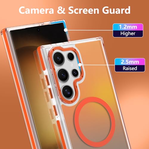 Image of Magnetic Case for Samsung Galaxy S23 Ultra [Compatible with Magsafe] [Cute Fashion Fluorescent Design] [1 Screen Protector] Slim Translucent Matte Case for Galaxy S23 Ultra 6.8 inch, Orange