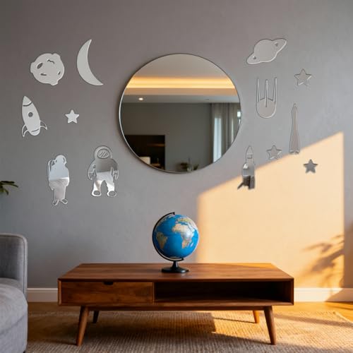 Vinilo decorativo 14 piezas astronauta cohete espejo acrílico miniatura 3