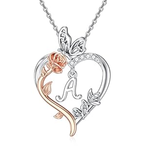 TOUPOP Mothers Day Gifts Rose Heart Necklaces for Women 925 Sterling Silver Butterfly Heart Initial Necklace Anniversary Birthday Jewelry Gifts for Mom Her Wife Girlfriend