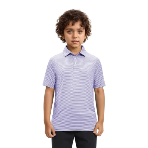 Image of Mens Golf Shirt Moisture Wicking Dry Fit Performance Sport Short Sleeve Striped Golf Polo Shirts for Men