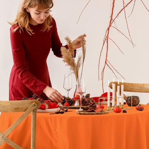 Image of CIEOVO 12 Pack Fall Plastic Tablecloth, Thanksgiving Yellow Orange Brown Disposable Waterproof Round Tablecloth for Fall Harvest Thanksgiving Day Family Birthday Baby Shower Party Decorations