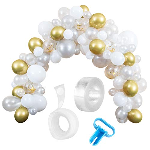 Styl'd Setter Balloon Garland Kit - 114 Pieces White and Gold Latex Balloon Arch Garland with 16 Feet Decoration Strip, Confetti Balloons for Housewarming, Birthdays, Baby Showers,Anniversary Parties