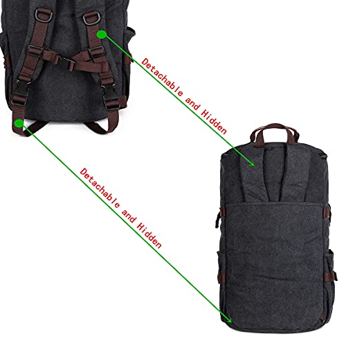 BAOSHA Canvas Weekender Travel Duffel Backpack Hybrid Hiking Rucksack Laptop Backpack for Outdoor Sports Gym HB-26(Black)