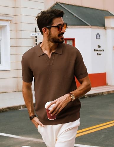 PJ PAUL JONES Mens Polo Shirts Short Sleeve V Neck Knit Textured Polo Knitted Golf Shirt3