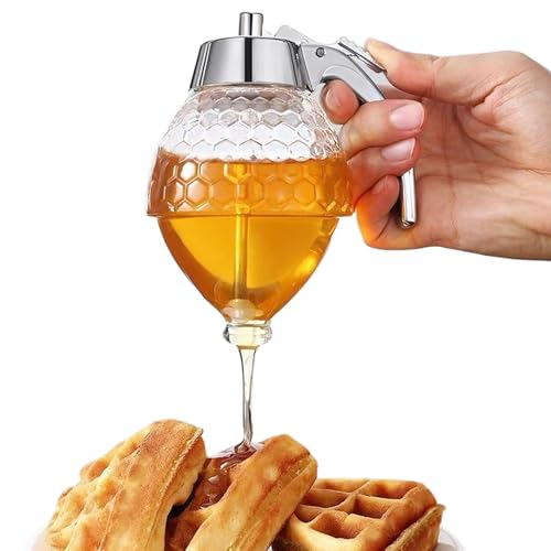 IULAVP Squeeze Honey Dispenser Pot: 200ML Plastic Honey Dispenser No Drip with Handle, Maple Syrup Dispenser, Honey Jar Container Bee Drip Dispenser, Honey Pot with Stand for Coffee or Tea