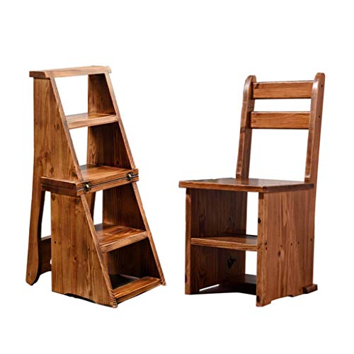HAPPLiGNLY Home Step Stools,High Chair Folding Step Stool Wooden Ladder Staircase Shelf Stepladder Dual-Use Climb Widened Multifunction Safety Household Kitchen Indoor Ascend,A,A