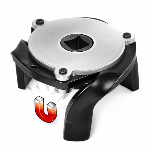 Powerbuilt Universal and Auto-Adjusting Spider 3 Jaw Oil Filter Wrench, 2-5/16" to 3-9/16" (60mm to 90mm) Range, Built-in Magnets and Spring-Loaded Steel Jaws Hold Onto Filter, 3/8-in. Drive...