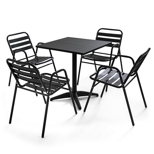 Mesa de terraza abatible cuadrada y 4 sillones aluminio y resina