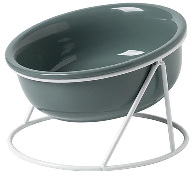 Ceramic Cat Food Bowl, Slanted Elevated Cats Bowl Prevent Backflow, Tilted Raised Cats Dog Bowls, Pet Supplies for Cat Dog(350ML,Dark Green)