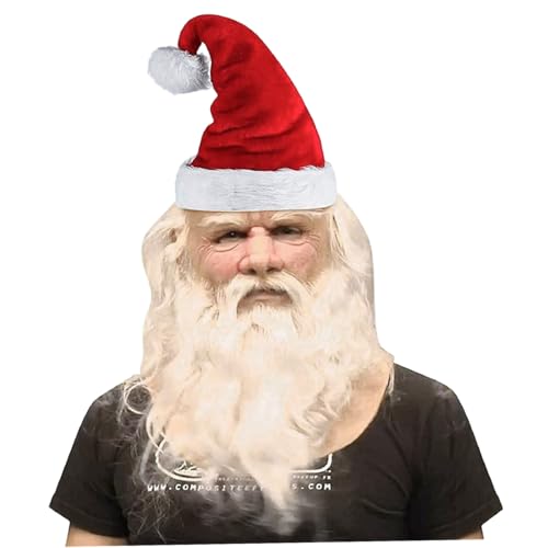 Masques en latex de Noël avec barbe et chapeau de fête pour adultes