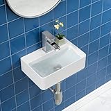 Lordear Wall Mounted Vessel Sink Floating Bathroom Sink Wall hung Small White Ceramic Wash Basin Sink 14.5x10x4.2 Inch
