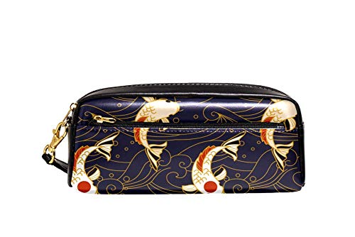 Trousse à crayons japonaise en cuir PU pour étudiant et étudiant Motif poisson et vagues Cover