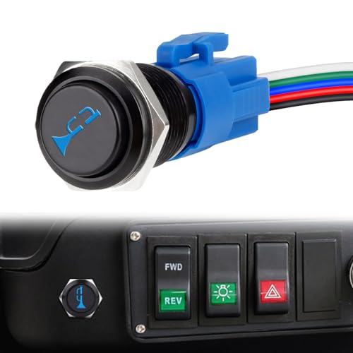 Horn Button 12v 16MM Raised Speaker Momentary Push Button Switch 5/8 Mounting Hole Horn Switchs for Automotive Car Boat Train Blue LED Light Black Stainless Steel Shell