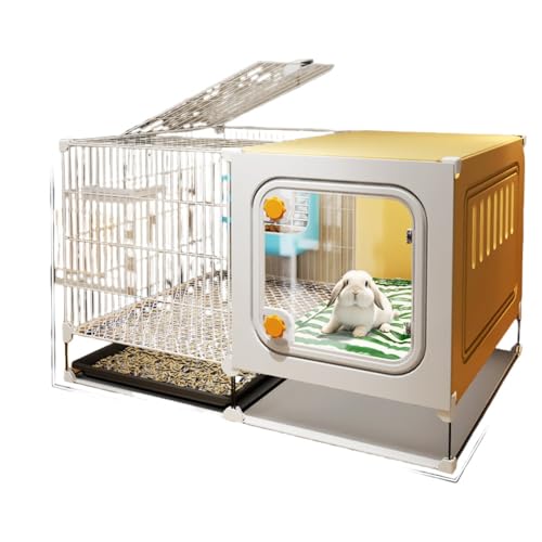 AZIEBAY 跳ね返り防止のバッフルとトイレが一体となったペットケージ。ふれあい、給餌、掃除がより快適になります。ウサギ、猫、犬、モルモットなどの小動物に適しており、設置も簡単です。 (A,Mサイズ: 70×45×45cm,基本:ベアケージ + 黒トレイ