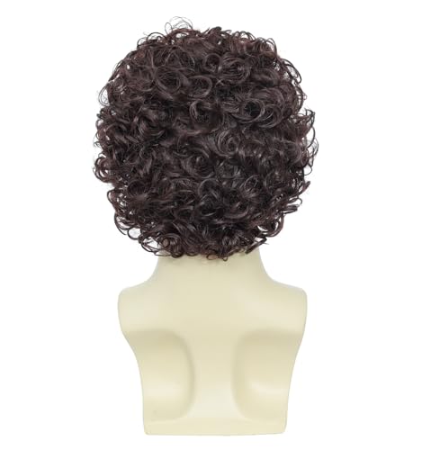 Image of Men's Short Curly Afro Wig - Ideal for 70s & 80s Disco Outfits, Halloween Cosplay Events, and Everyday Styling (Dark Brown)