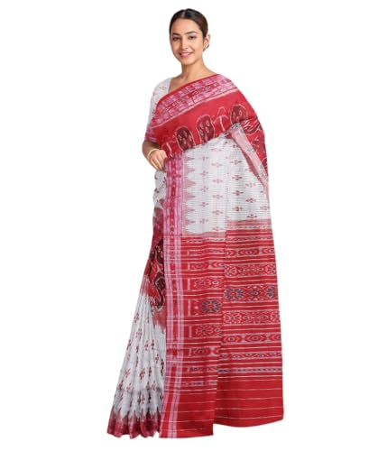 Image of Ikat Women Cotton Saree, Handmade Pure Cotton Khandua Saree, Ikkat Orissa Traditional Handloom Saree Without Blouse 45