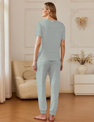 Image of Ekouaer Pajamas for Women Set 2 Pack Lounge Set Short Sleeve Pjs Joggers Long Pants Loungepwear with Pockets