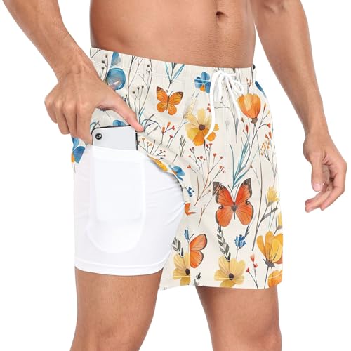 xigua Beautiful Butterflies Mens Swim Trunks with Liner, 5 inch Quick Dry Mens Boardshorts for Beach2
