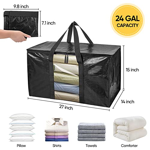 Image of BALEINE 8-Pack Oversized Moving Bags with Reinforced Handles, Heavy-Duty Storage Tote Moving Supplies for Packaging, Camping (Black w /Window, 8-Pack)
