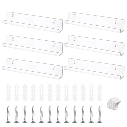 Aililong Set di 6 scaffali in vinile, mensole in acrilico, con supporto da parete, 30,5 x 4,3 x 4,5 cm, per pannelli e foto, dotato di viti