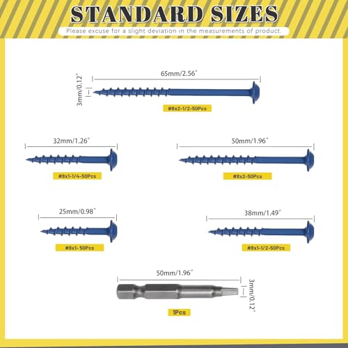 251 tornillos de madera para agujeros de bolsillo, #8 x 1 pulgada, acero al carbono recubierto azul anticorrosión, cabeza de arandela con sistema de apriete cuadrado miniatura 2