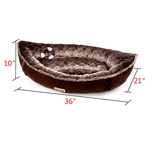 JOYELF Dog Bed with Washable Cover Pirate Ship Plush Soft Dog Bed for Small to Medium Dogs and Squeaker Toys as Gift