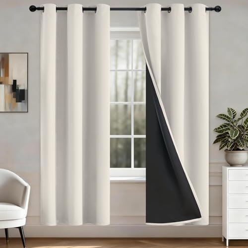 Image of COSVIYA 100% Cream Blackout Curtains for Kids Room 72 Inches Length | Room Darkening Light Blocking Drapes for Bedroom, Grommet Thermal Insulated Window Panels with Black Liner, W38xL72,2 Panels