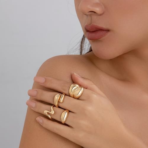 Image of Shining Diva Fashion Stylish Trendy Finger Rings Set for Women & Girls | Chunky Minimal Statement Ring Combos Modern Elegant Jewellery Collection