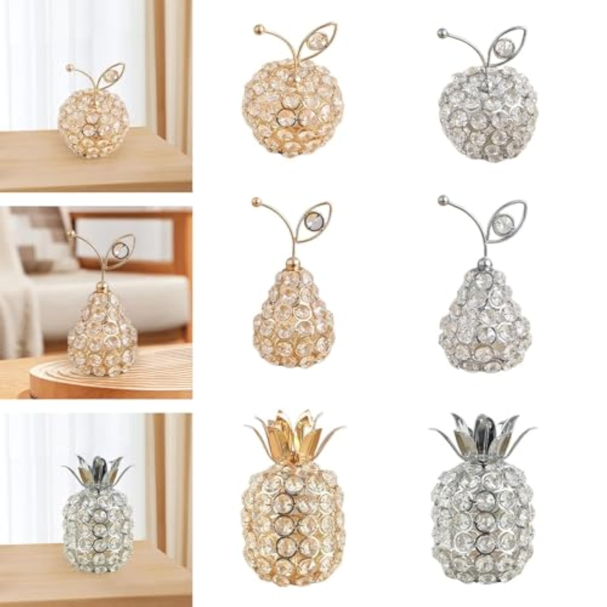 Artificial Fruit Figurine Apples Gold, Ideal Gift for Kitchen Table