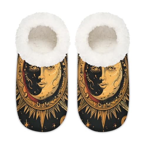 Slippers for Women Ethnic Sun Moon Warm Soft Cozy Warm House Slipper With Fuzzy Closed Back Anti-Slip Memory Foam Non Slip Sole for Indoor Bedroom Winter Ladies Shoes Medium 7-82
