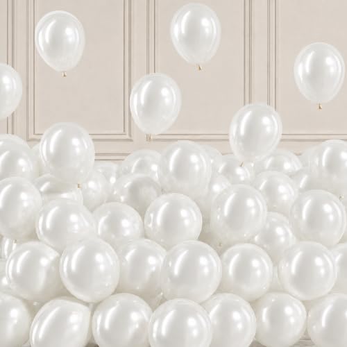 Image of Togvu Pearl White Balloons, 50Pack 5 Inch Small Mini Pearl Latex Party Balloons for Wedding Engagement Bridal Baby Shower Anniversary Decorations Supplies