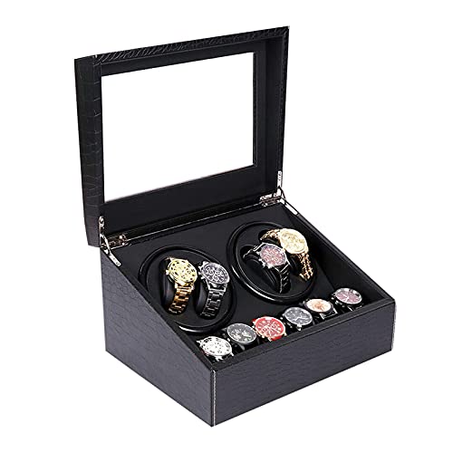 LYNICESHOP Watch Cases for Men, Rotating Watch Box Organizer, Automatic Watch Winder Display Box, 4+6 Large Watch Holder, Leather Wood Watch Case Jewelry Box for Men(Crocodile Pattern)