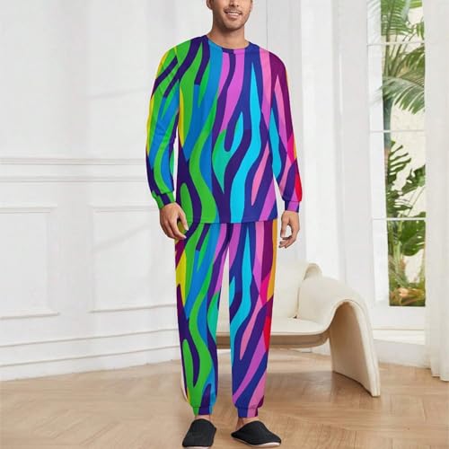 Colorful Zebra Print Mens Pajamas Set Long Sleeve Sleepwear Pjs Set Shirts And Bottoms Sleep Sets Loungwear2