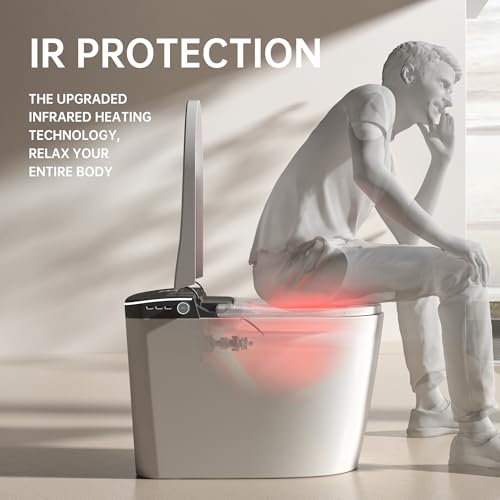 Inodoro inteligente con descarga potente, bidet con agua tibia instantánea, inodoro moderno alargado sin tanque, asiento bidet calefactado y secador, pantalla LED, luz nocturna y desodorización (Blanco) miniatura 3