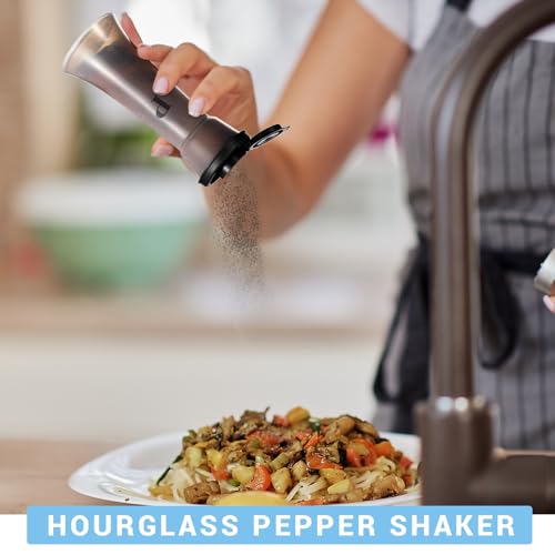Image of Set of 2 Plastic Salt and Pepper Shakers with Lids Large Salt Shaker Pepper Container Vintage Tall Hourglass Camping Picnic Outdoors Travel Spice Set for Home Picnic Kitchen(Classic,Black White)