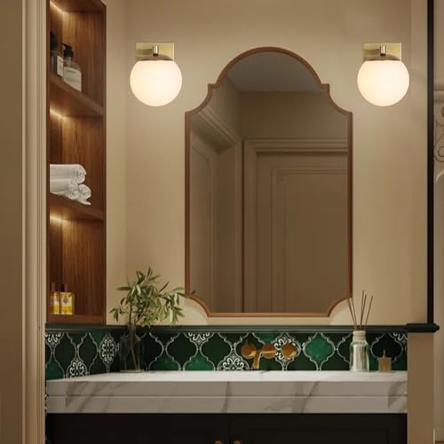 Image of Gold Mid Centry Modern Wall Sconce, Globe Wall Sconce with Frosted Glass Lampshade, Brass Wall Light Fixture for Bedroom Living Room Bathroom Hallway Entryway