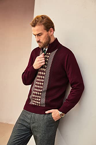 Pj Paul Jones Mens Houndstooth Pullover Sweater Quarter Zip Vintage Breathable Stand Collar Casual Sweaters Red Large #TOP4