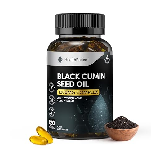 Black Seed Oil Capsule 1000mg Cold Pressed 20mg Thymoquinone High Strength Black Cumin Seed Oil for Blood Sugar and Cholesterol - Natural Anti-Inflammatory Antioxidant (4 Month Supply)120 Softgels
