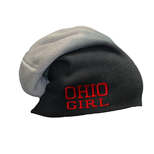 Custom Slouchy Beanie Ohio Girl State USA America Embroidery Cotton Skull Cap Hats for Men & Women Black Grey Design Only
