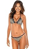 RELLECIGA Women's Leopard and Black Lace Triangle Bikini Top with Cheeky Brazilian Bikini Bottom Size Medium